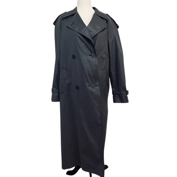 VINTAGE‎ 80's London Fog Classic Wool Lined Charcoal Grey Trench Coat Women's 12 - Picture 4 of 16